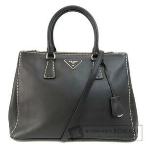 Prada City Calf Hand Stitched Galleria Tote distinctive topstitching dual Black